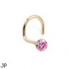 14K Real Yellow Gold Nose Screw With Round 2.5Mm Pink Cz, 20 Ga