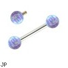 14K White Gold Internally Threaded Straight Barbell With Lavender Opals