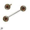 14K White Gold Internally Threaded Straight Barbell With Rainbow Opals