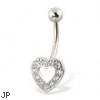 14K White Gold Jeweled Hollow Heart Belly Button Ring