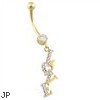 14K Yellow And White Gold Belly Ring with Dangling "LOVE" Charm