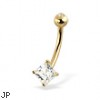 14K Yellow Gold Belly Button Ring with Square Gem