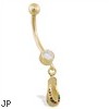 14K Yellow Gold belly ring with dangling multi-colored flipflop