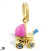 14K Yellow Gold Enameled Baby Carriage Pendant