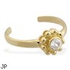 14K yellow gold toe ring with flower CZ