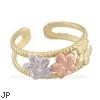 14K Yellow Gold Toe Ring With Yellow, Rose And White Gold Triple Flowers