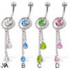 2-in-1 belly button jewelry with slide-off ring and two teardrops on dangles