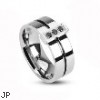 316L Stainless Steel 2 Tone Ring with Grooved black Center with 3 black CZs