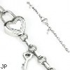 316L Stainless Steel Link Bracelet with Paved Gems Heart Lock and Key Charms