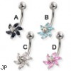 6-petal flower with raised center gem belly button ring