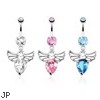 Angel Wings with Pear CZ Dangle Surgical Steel Navel Ring