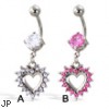 Belly button ring with big gem and dangling jeweled heart
