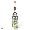 Belly Button Ring with Dangling Green Antique Looking Chandelier