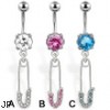 Belly button ring with dangling safety pin