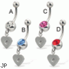 Belly button ring with dangling steel heart