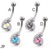 Belly button ring with elegant jeweled charm and pointed stone