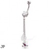 Belly button ring with flower and butterfly on chains