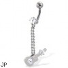 Belly button ring with gem and jeweled guitar on dangle