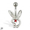 Belly button ring with hollow jeweled playboy bunny