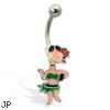Belly button ring with hula girl (movable body)