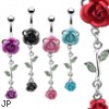 Belly button ring with metal roses