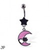 Belly button ring with star and dangling moon and heart