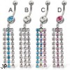 Belly button ring with three jeweled dangles
