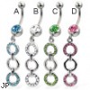 Belly button ring with three-ring jeweled dangle