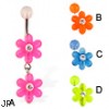 Belly button ring with two acrylic flowers
