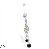 Belly ring with AB dangle, and dangling pearls