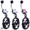 Belly ring with black coated double fish dangle