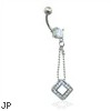 Belly ring with chain and diamond shaped dangle