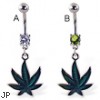 Belly ring with dangling holographic pot leaf