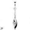 Belly ring with dangling jeweled leaf