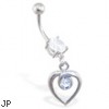 Belly Ring with Dangling Jeweled Looped Heart