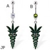 Belly ring with dangling medical snakes and pot leaf