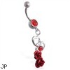 Belly ring with dangling open hearts and roses