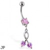 Belly ring with dangling pink hearts on dangle