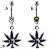 Belly ring with dangling pot leaf with ying-ying