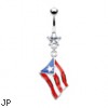 Belly Ring with Dangling Puerto Rican Flag