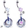 Belly ring with jeweled loop dangle