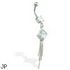 Belly ring with jeweled square and chain dangle