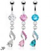 Belly ring with jeweled teardrop on jeweled dangle