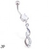 Belly ring with jeweled twisted dangle