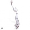 Belly ring with jeweled wavy dangle