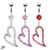 Belly ring with large danging jeweled heart