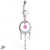 Belly ring with large dangling circle and jeweled dangles