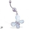 Belly ring with large dangling glitter butterfly