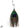 Belly ring with large dangling peacock feather