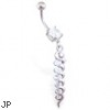 Belly ring with long CZ dangle